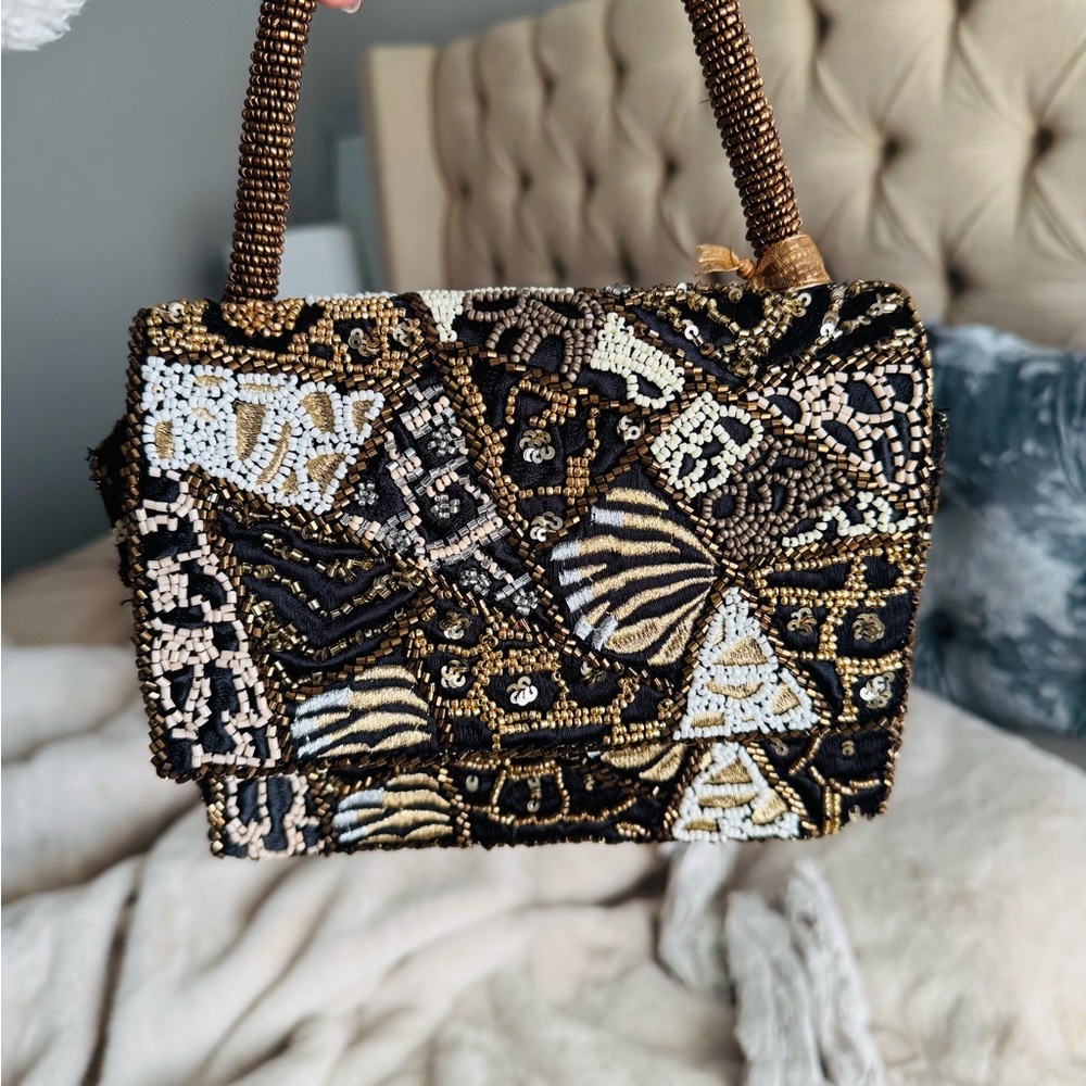 Black and Gold Beaded Clutch